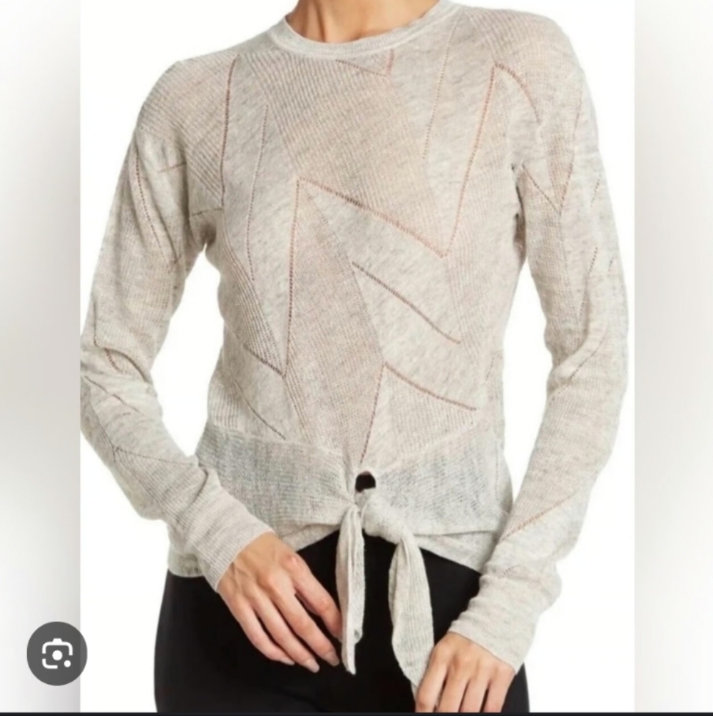 Veronica Beard Linen Elina Pointelle Sweater Tie Front *Flawed